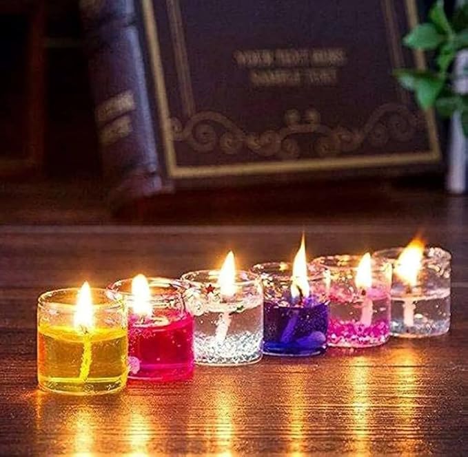 Cute Romantic Glass Jelly Decor Gel Wax Party Tealight Candles-6pcs