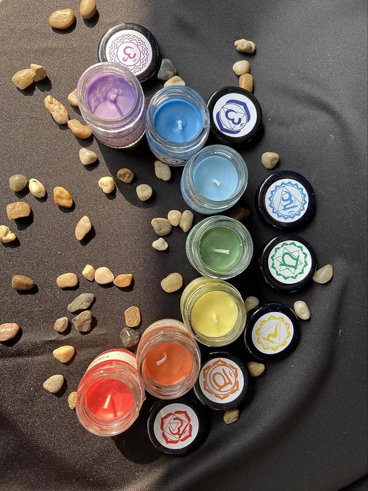 Set of 7 Reiki-Infused, Aromatherapeutic Chakra Candles