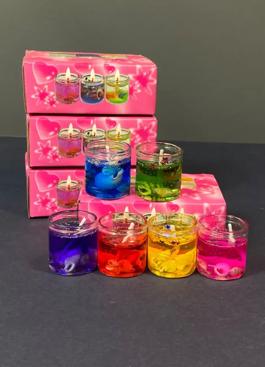 Cute Romantic Glass Jelly Decor Gel Wax Party Tealight Candles-6pcs
