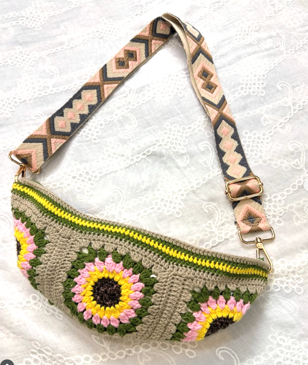 Crochet Granny Square crossbody / sling/ fanny/ belt boho bag