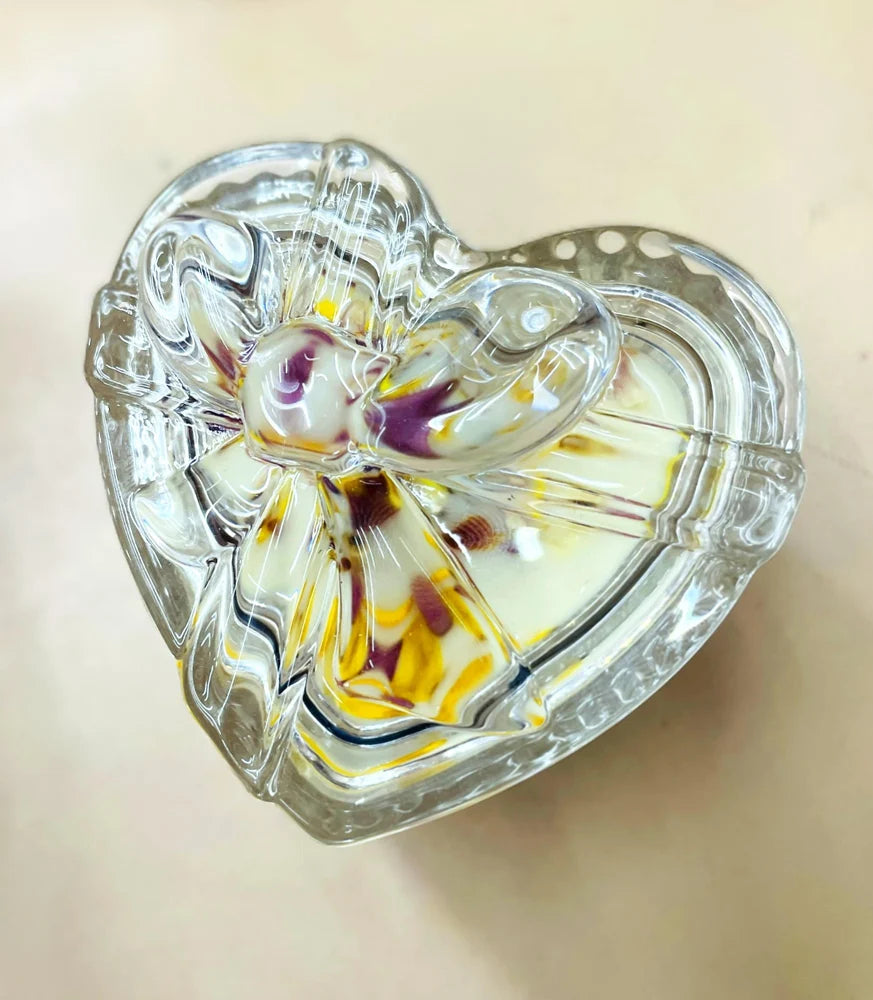 Heart Shape Jar Candle Hand Poured Soy Wax Decorated with Flower Petals