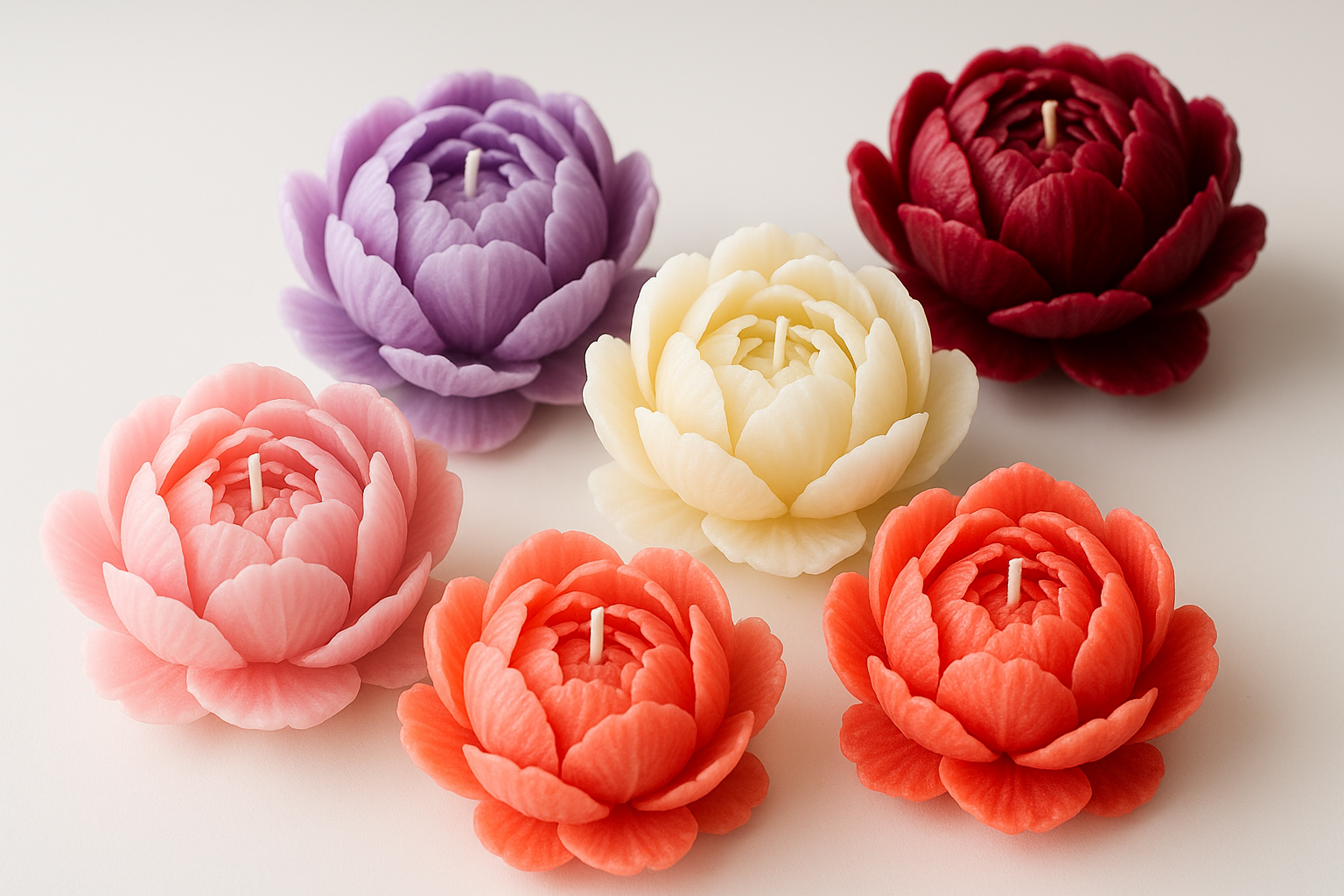 Peony candle of different colors